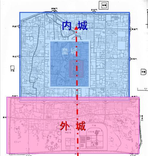 这是清代北京城的功能分区,内城是贵族和富豪的居住地(平民被赶到外城