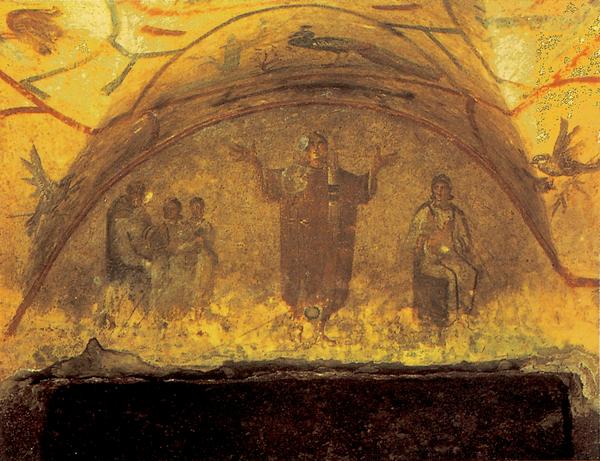 最早期的一批的记录宗教形象的壁画是在地下墓室中,当时的基督教传教