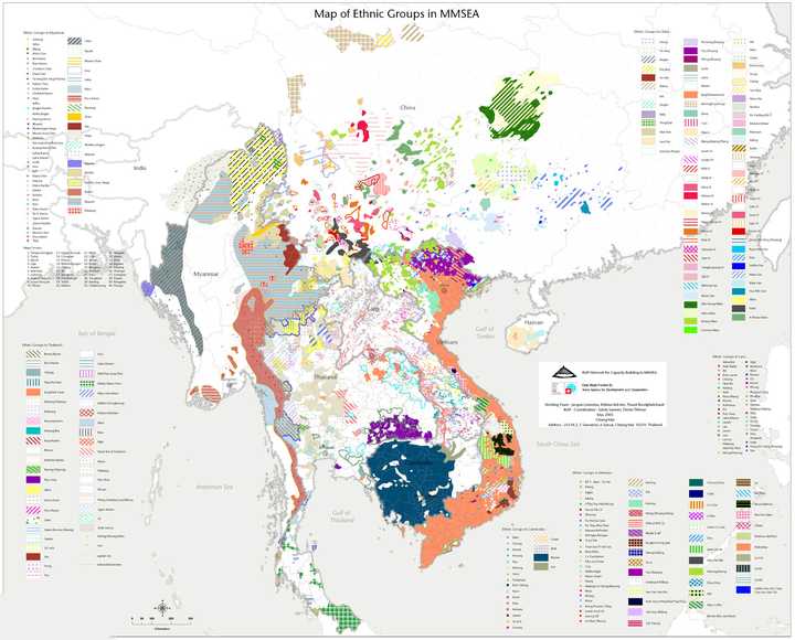 东南亚(以及中国南方)的民族分布图.注意,中国的很多民族其他也有