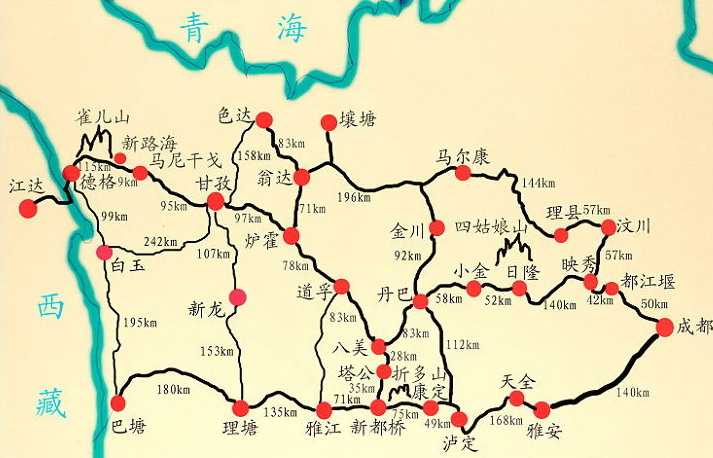 先把交通这个大头搞定,找了一个比较简单的地图,基本把川西描绘出来