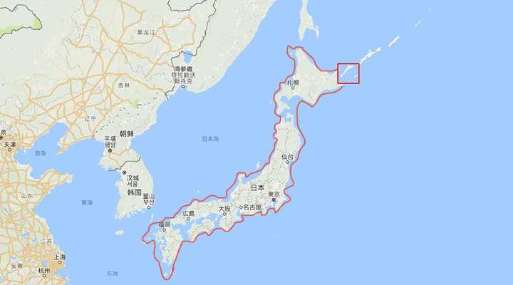 (日本的地理位置,红框里是北方四岛大致位置)