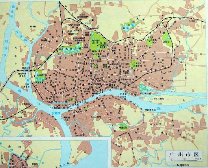 以我相对熟悉的城市广州为例,下图是1980年的广州地图.