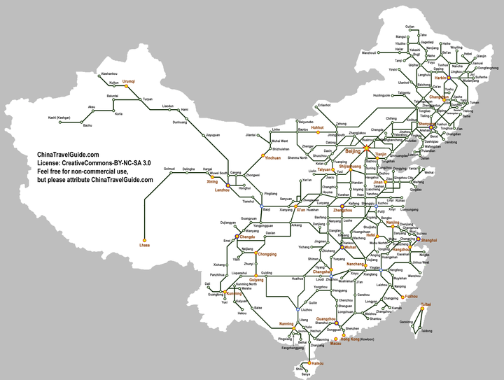 中国铁路交通分布(china transport map)