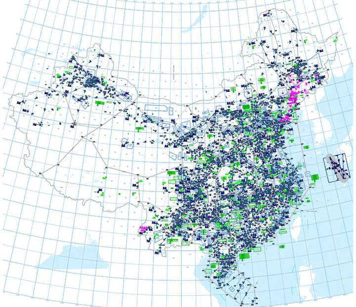 手头有一份大陆地区的低空航路图(当然肯定不是最新的,仅作参考).