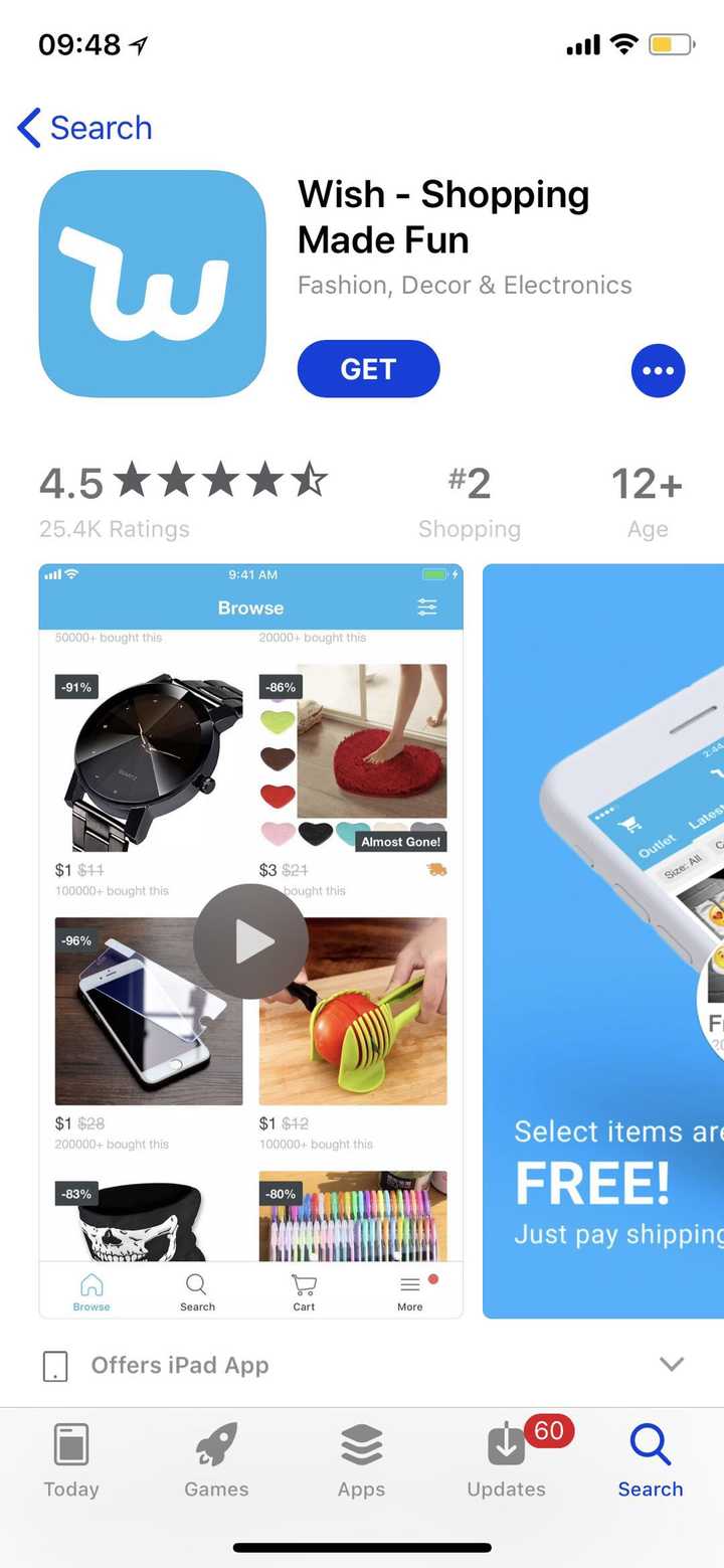 截至目前,「wish」app 在 google play 应用商店拥有 4.