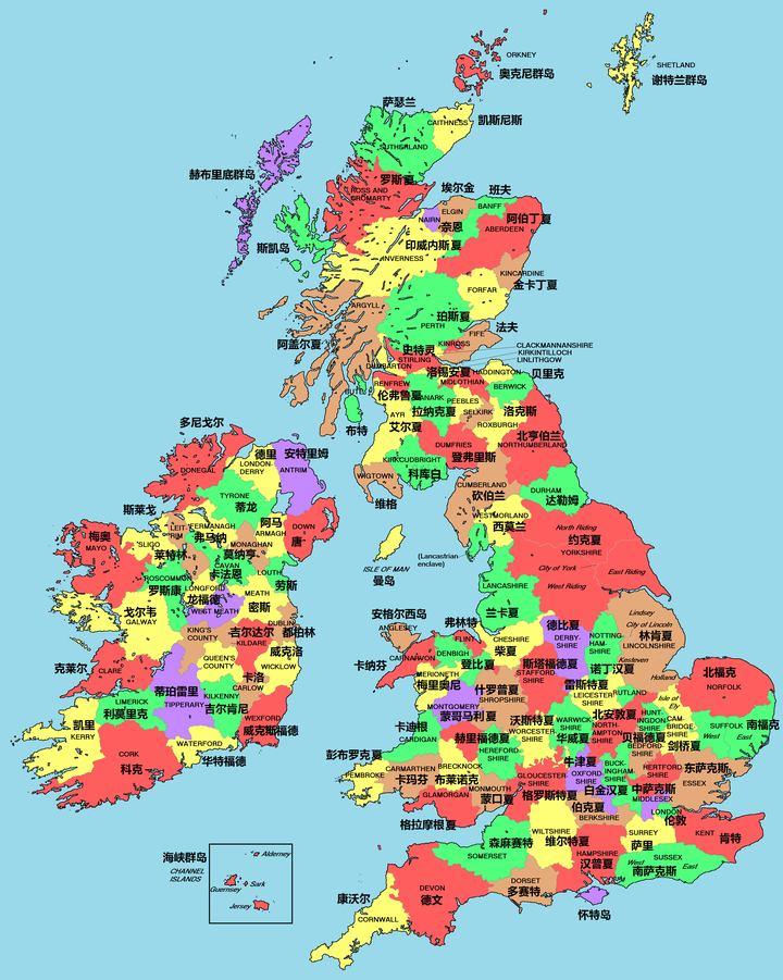 (爱尔兰34,苏格兰36,威尔士15,英格兰45) 除了爱尔兰岛的以为,大多数