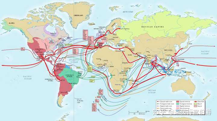 18世纪的世界主要贸易线路.