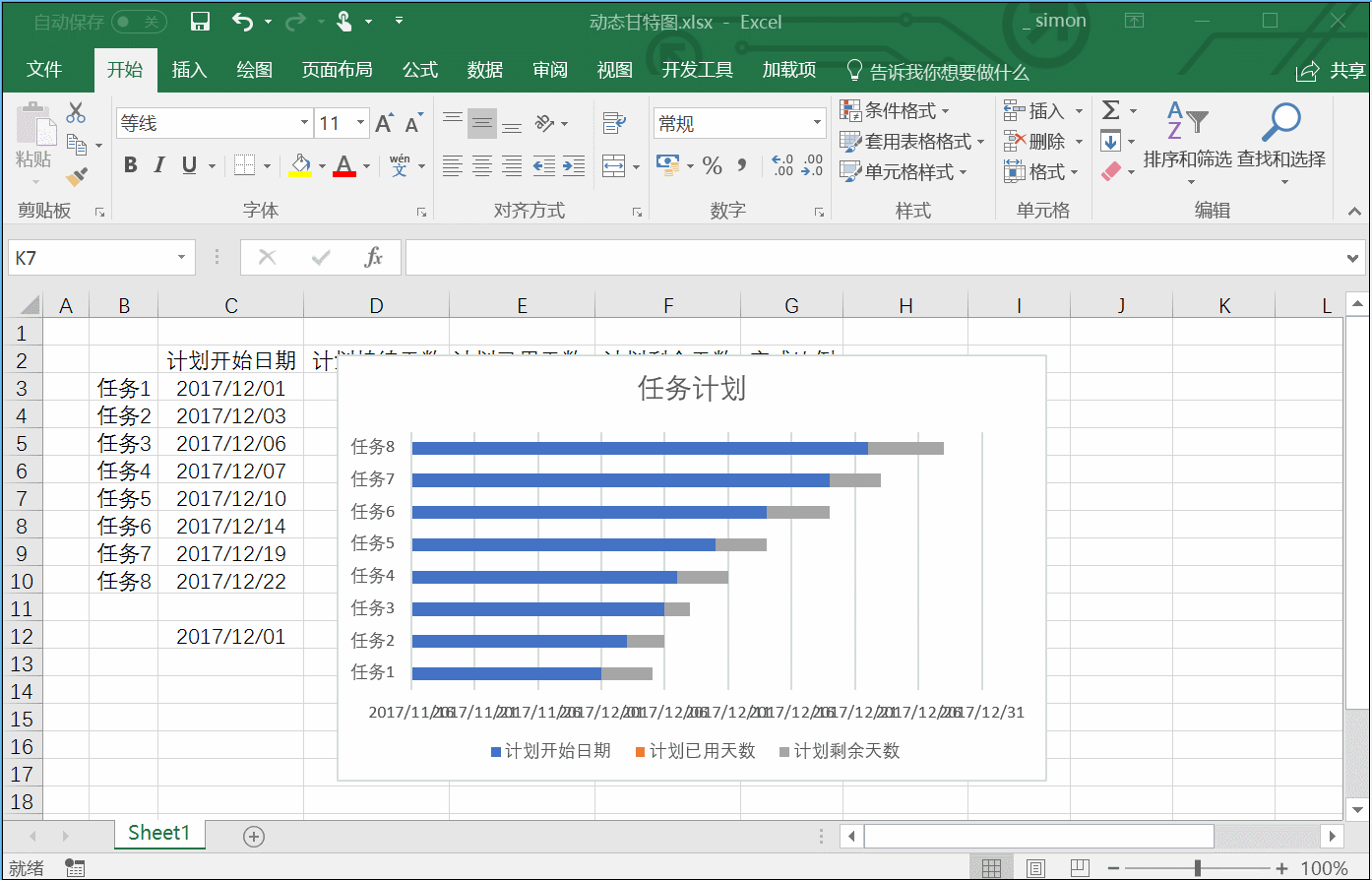 如何使用 excel 绘制甘特图?