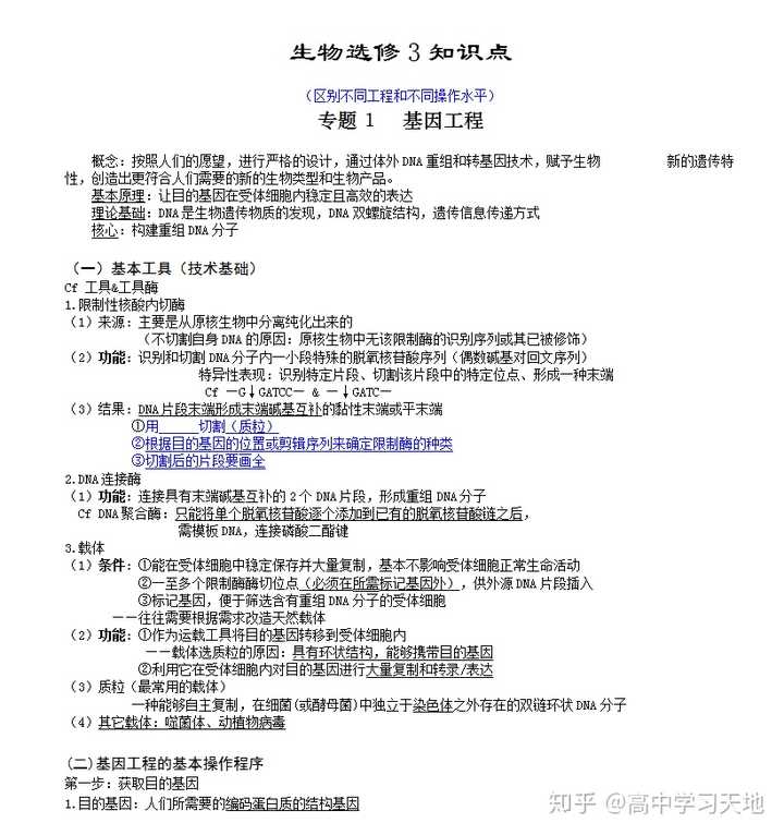 高中生物选修三一共包括3个专题,专题1基因工程,专题2细胞工程,专题3