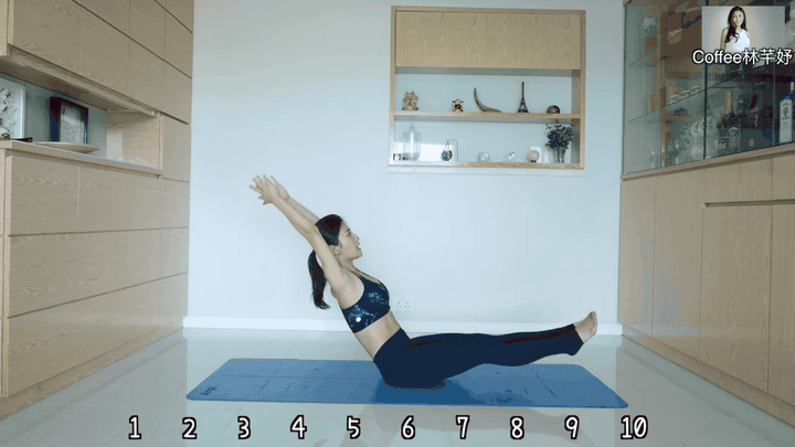 仰卧高抬腿10次 4. 仰卧摸脚尖10次 5.