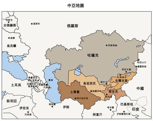 苏联时期就已经划分好的中亚五国地图如下