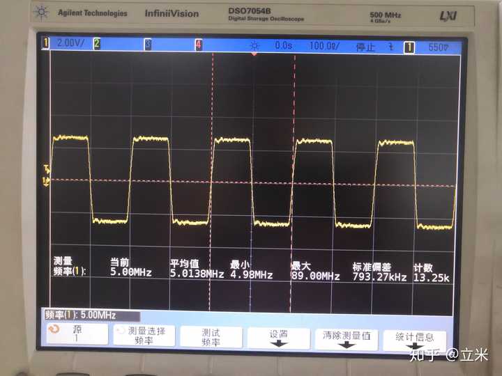 探头(12pf) 500mhz的示波器,测量5mhz,延时间11ns的方波信号,波形如下