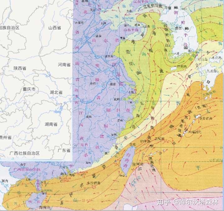 中国海域二月沿岸流分布