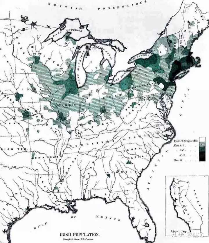1890年爱尔兰裔人口分布