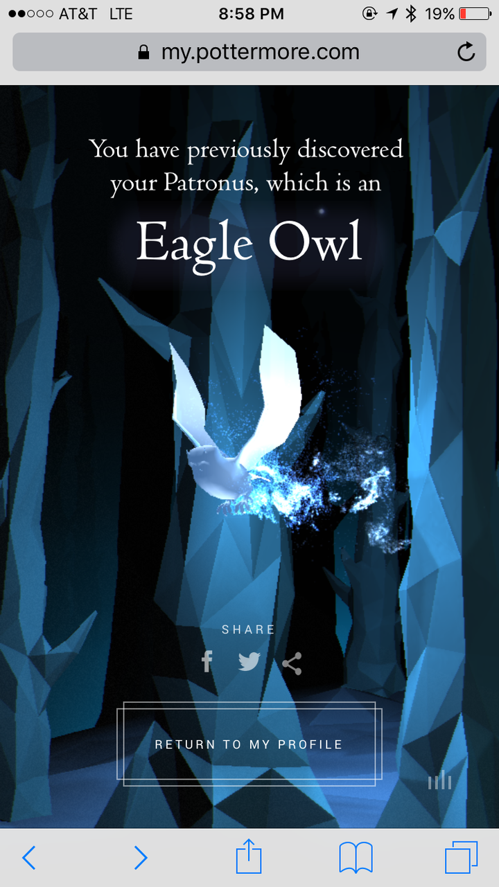 pottermore.com 这个网站可以测 我的patronus是eagle owl