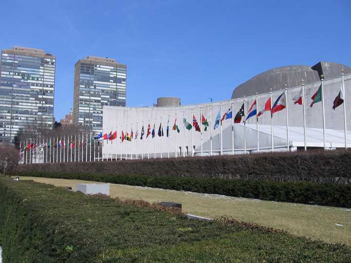 联合国总部门口的国旗?