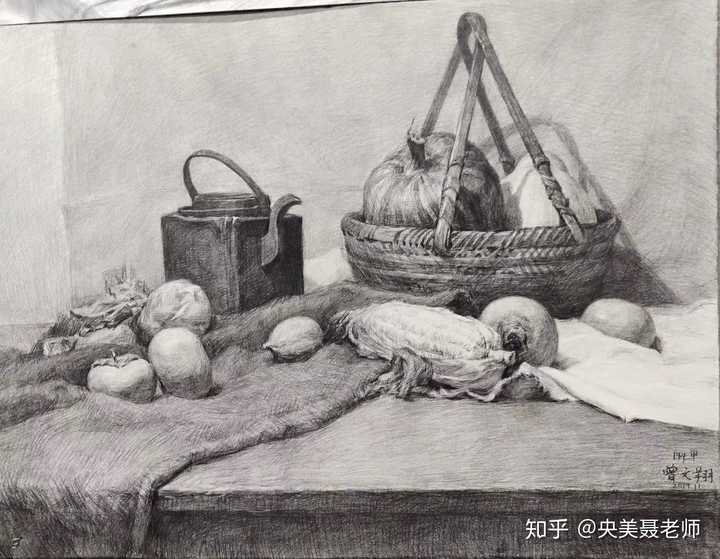 央美附中素描静物作品