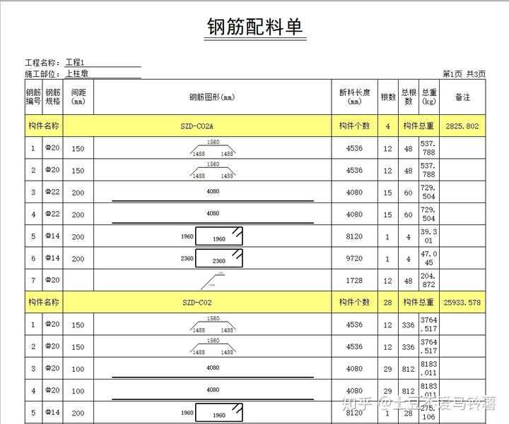 钢筋翻样表