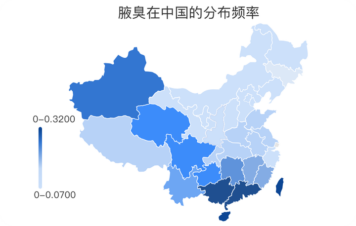 曾经有人根据这个位点基因型的分布,绘制了一张" 中国腋臭分布图".