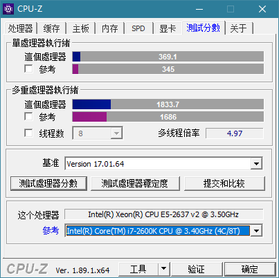 不多废话直接上cpuz跑分对比图(图里是2600k)