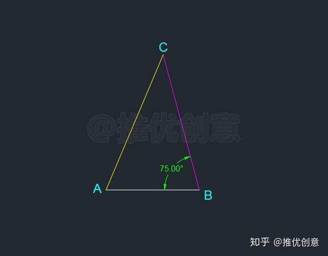 6,这样就绘制出了一个角为 75度的 三角形abc.