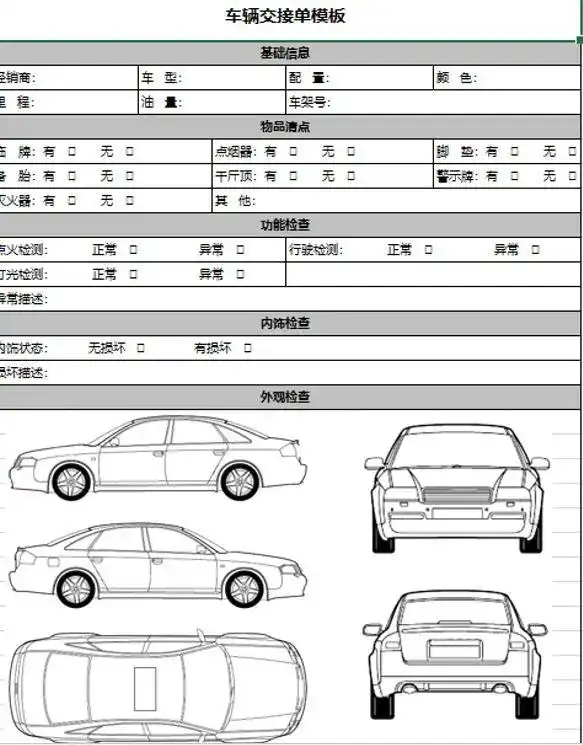 图四:自驾或者车展现场打印后,与客户交接车辆用的车辆交接单模板.