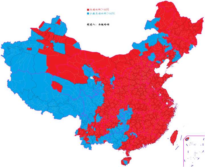 中国汉族和少数民族比例分布地图