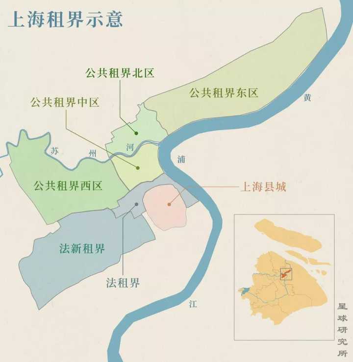 租界范围,资料来源商务印书馆《实测上海城厢租界图(1910)》,制图@巩