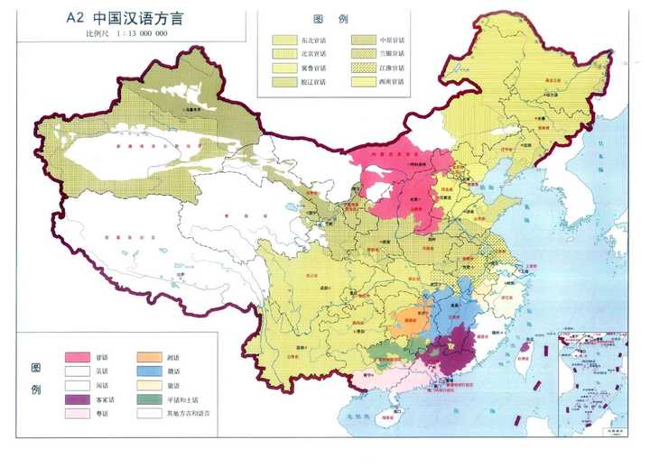 参考《中国语言地图集》(12版汉语方言卷), 汉语方言分为官话,晋语