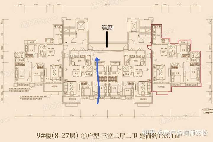 一般都存在连廊,绝大部分的双单元一梯两户的楼栋,都会存在消防连廊