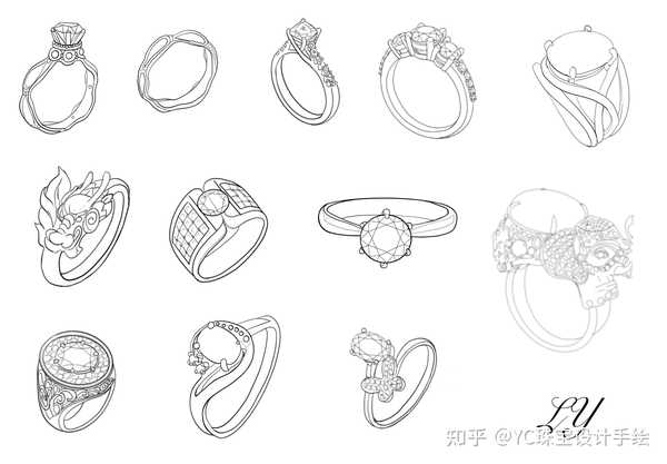 yc珠宝设计手绘 的想法: ly戒指 两点透视练习 #珠宝