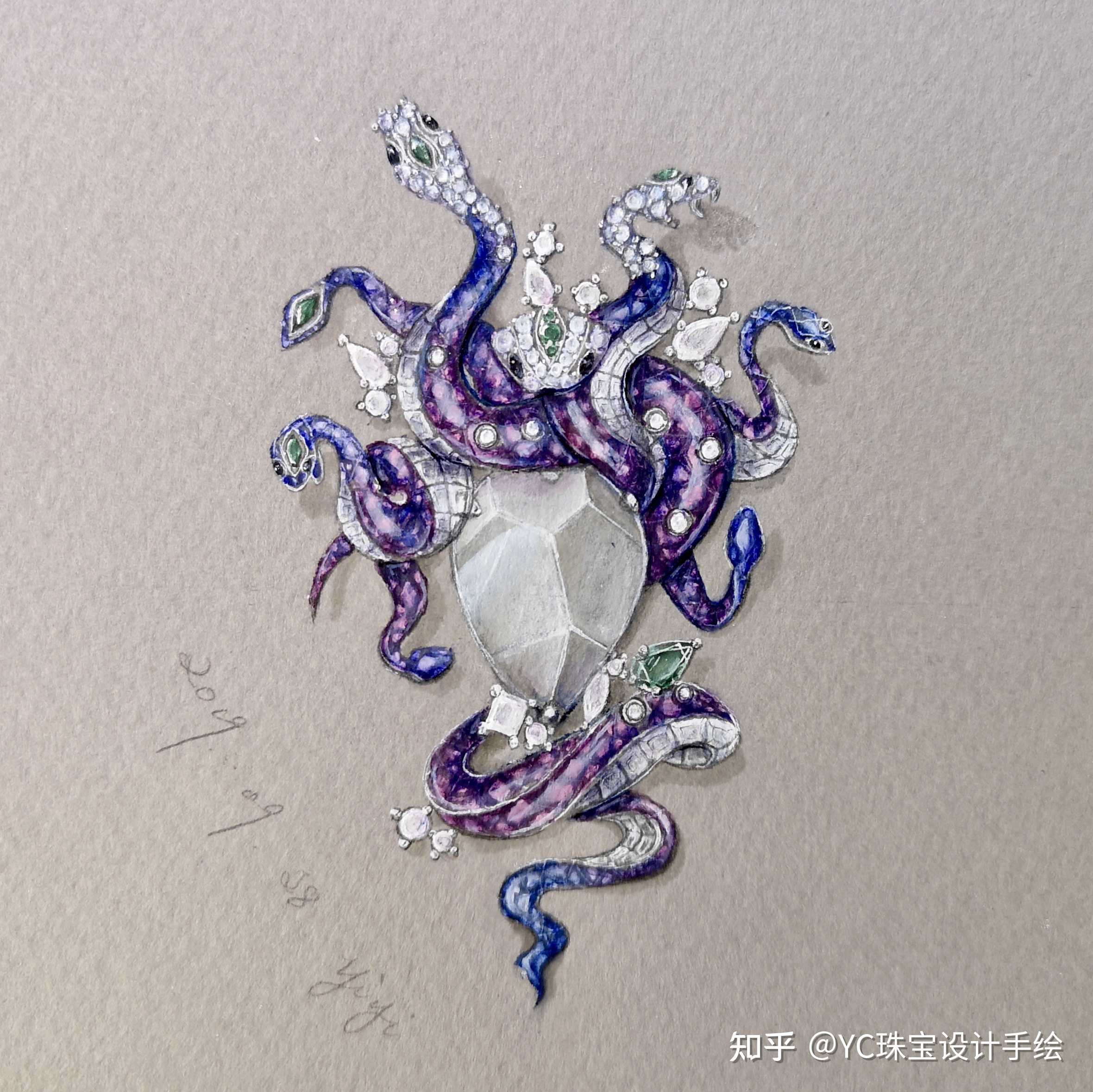 yc珠宝设计手绘 的想法: 一一美杜莎胸针设计 #珠宝手绘# - 知乎