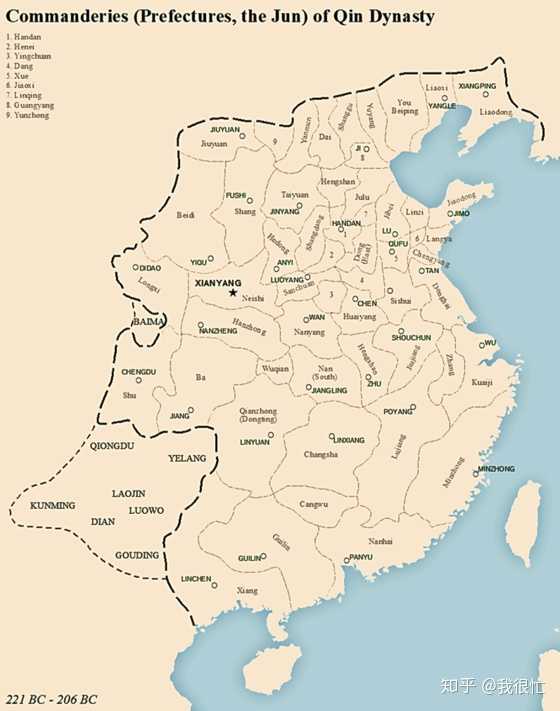 秦朝公元前220年统一中国时候,疆域是这样的