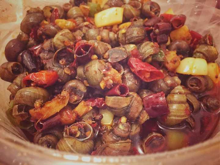 一个惊喜:外卖点的紫苏炒田螺巨好吃!我们吃得停不下来