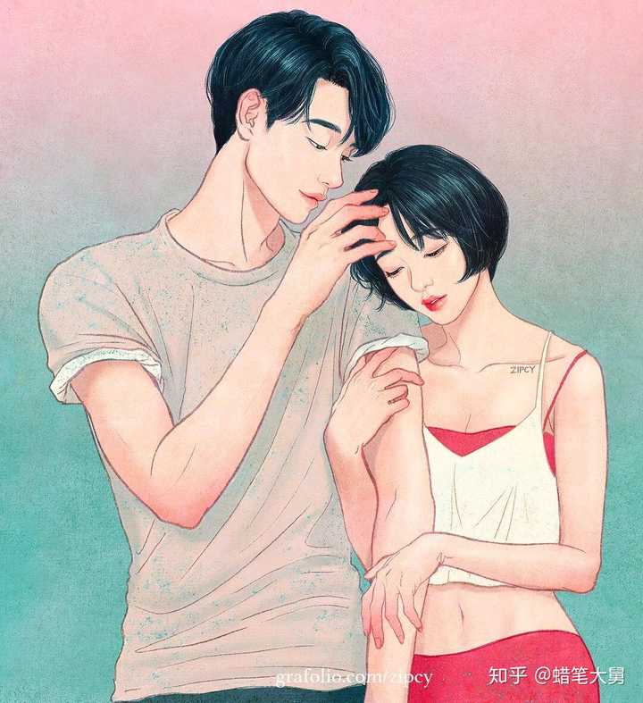 安利韩国插画师zipcy的作品,男女主人公就是插画师本人与她的男票,有