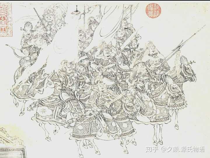 《郭子仪免胄图》 李公麟 跟随在郭子仪身后的唐军精锐甲骑