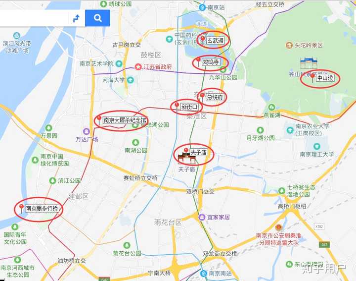 南京是第一次去,去的景点基本是朋友推荐的一些经典景点,地图上的分布