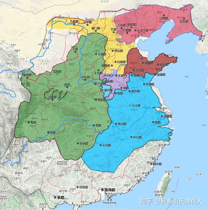 上图为项羽分封图 项羽分封虽然将原七国板块分得稀里哗啦,但是根据