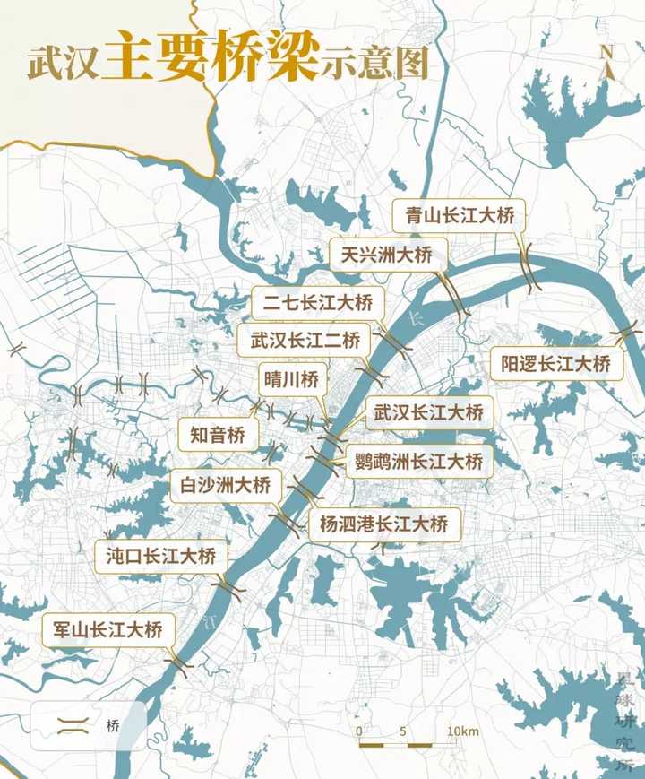 武汉主要桥梁分布,制图@巩向杰郑伯容/星球研究所