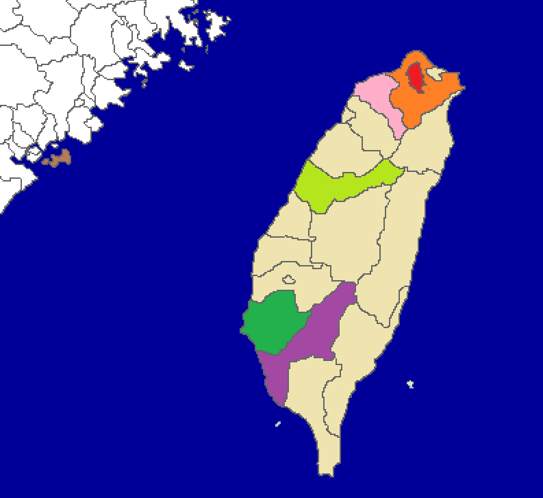 土黄色的部分为对岸行政区划里面的"台湾省",行政中心为南投县中兴