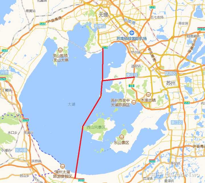 因此需要在太湖湖底建设一条南北走向的跨湖隧道,如下图所示.