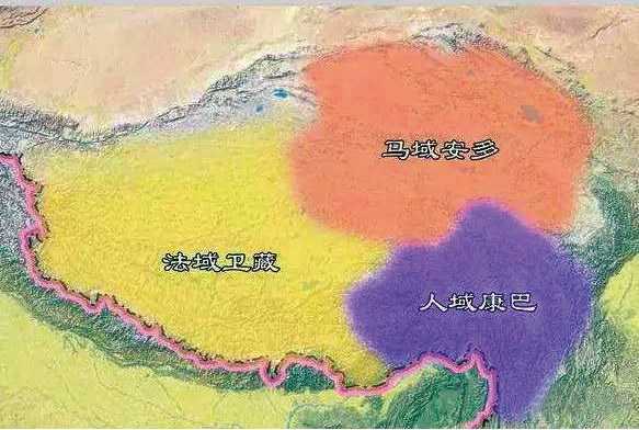 图为按照藏族历史习惯划分的卫藏,康巴,安多三大藏区分布图,这三大