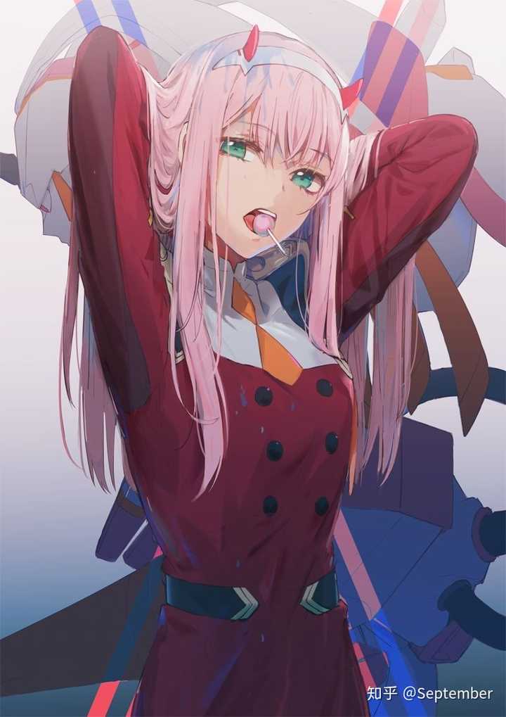 这个是动漫《darling in the franxx》的女主角   (zero two).