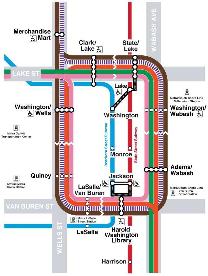 芝加哥公交处官方地铁线路图市中心环线详图.