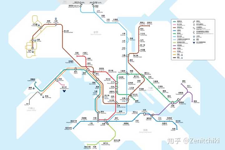 现今的港铁线路图,包括在建中的沙中线路段