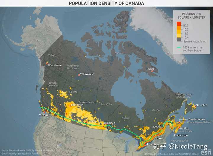 加拿大人口密度分布图