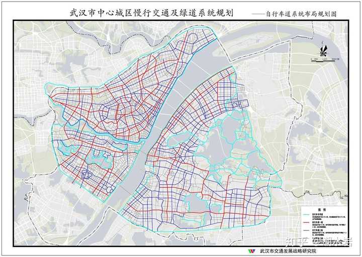 武汉市自行车道布局系统规划图,来源:武汉市交通发展战略研究院