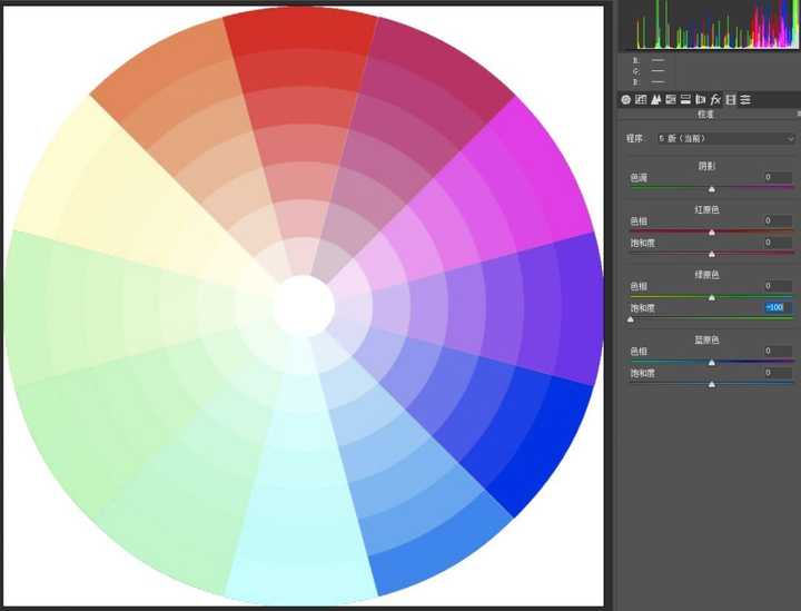 camera raw 里面的相机校准红绿蓝原色的色相饱和度会