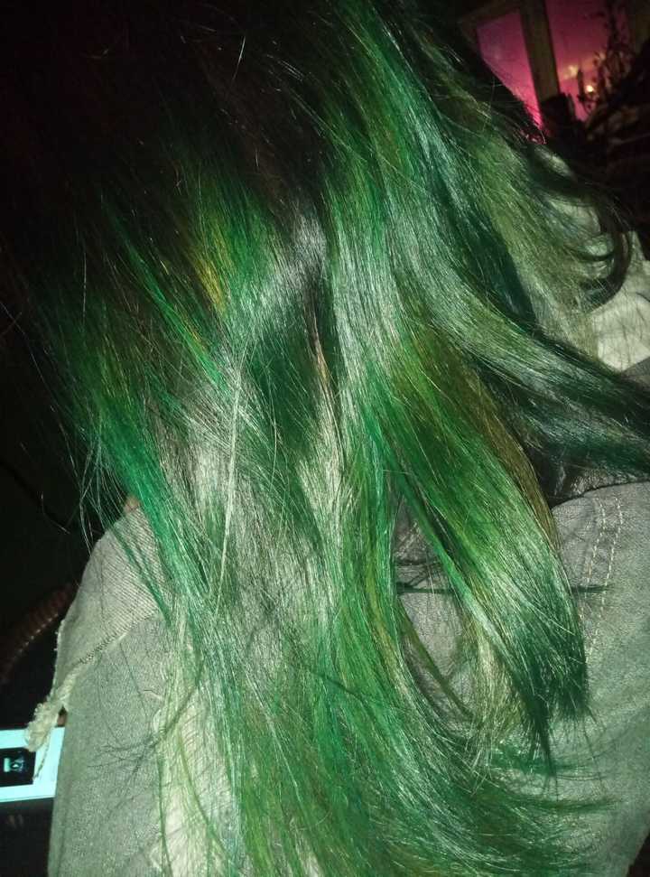 发尾之后半头绿蓝(里面有点蓝色),其实没什么特别体验,染了绿色之后