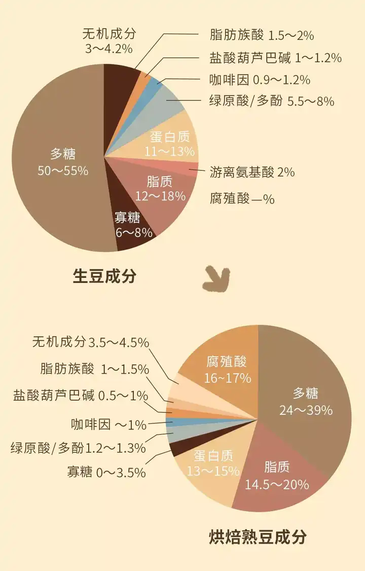 生豆中的蔗糖成分,在烘焙过程中会蜕变为咖啡的颜色,香味,酸味.